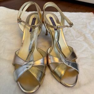 Ralph Lauren Metallic Dual-Tone T-Strap Heels - Gold & Silver